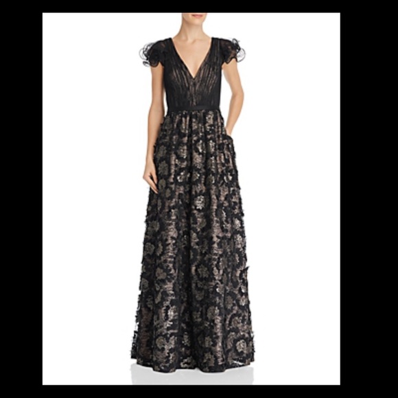 Aidan Mattox Ruffled Sleeve A-Line Gown - Picture 2 of 9